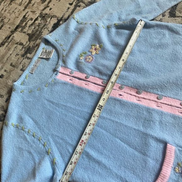 Vintage White Stag Baby Blue Embroidered Cardigan Womens Medium - Picture 5 of 8